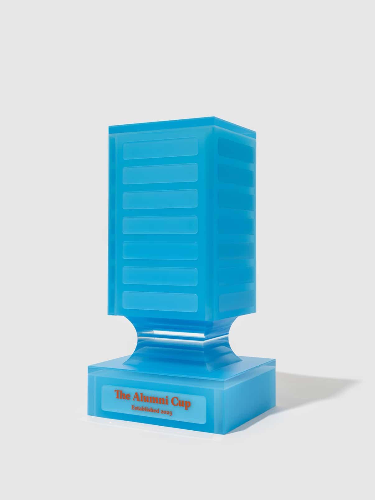 The Alumni Cup trophy from a three-quarter angle