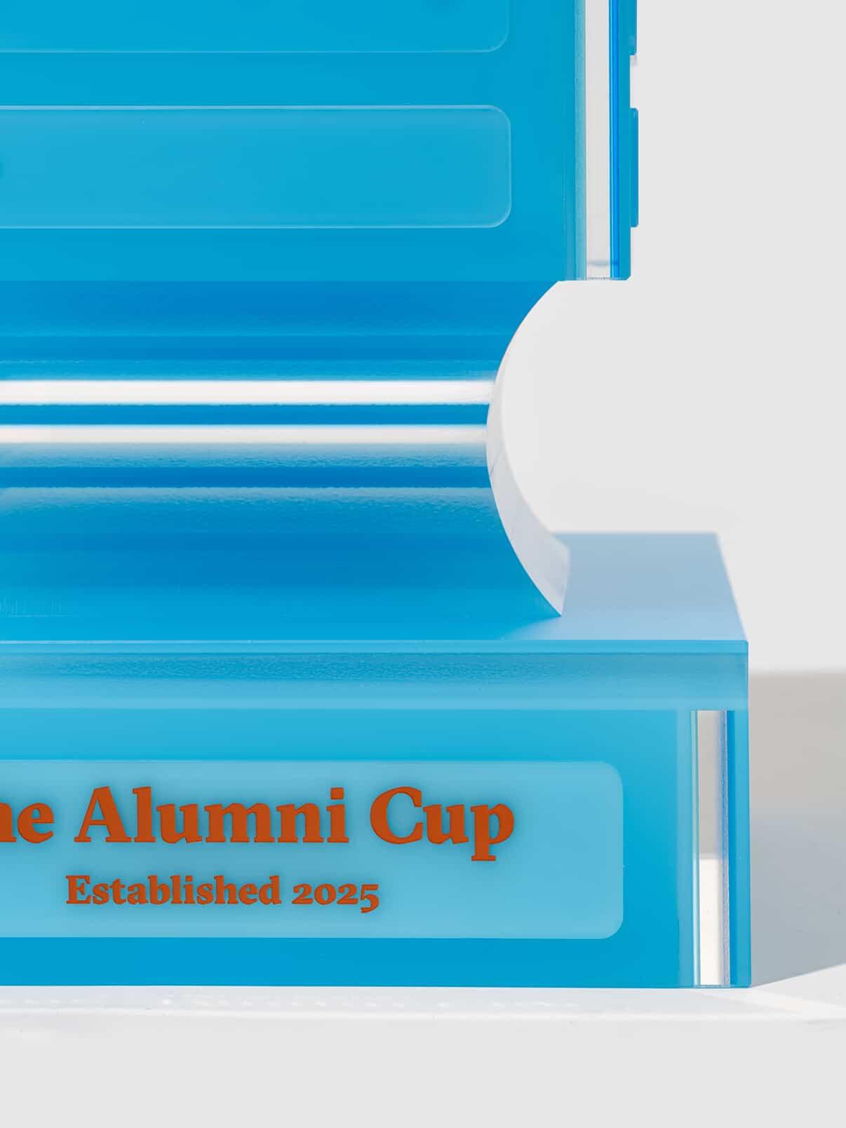 Detail of the base inscription: The Alumni Cup, Established 2025